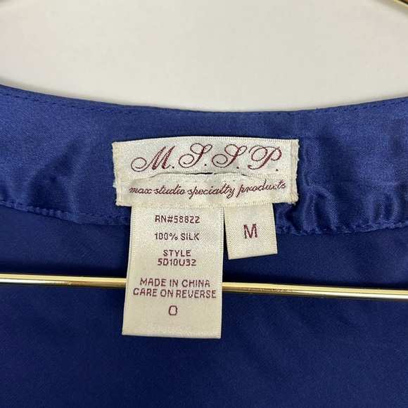 MSSP Max Studio Silk v-neck blouse cap sleeves royal blue waist tie Sz M - Picture 9 of 10